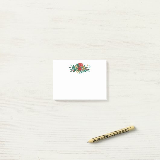 Modern Red Green & Gold KerstFloral Post-it® Notes (Op bureau)