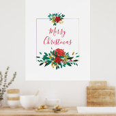 Modern Red Green & Gold KerstFloral Poster (Keuken)