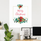 Modern Red Green & Gold KerstFloral Poster (Thuiskantoor)