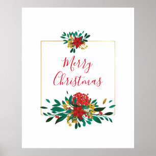 Modern Red Green & Gold KerstFloral Poster