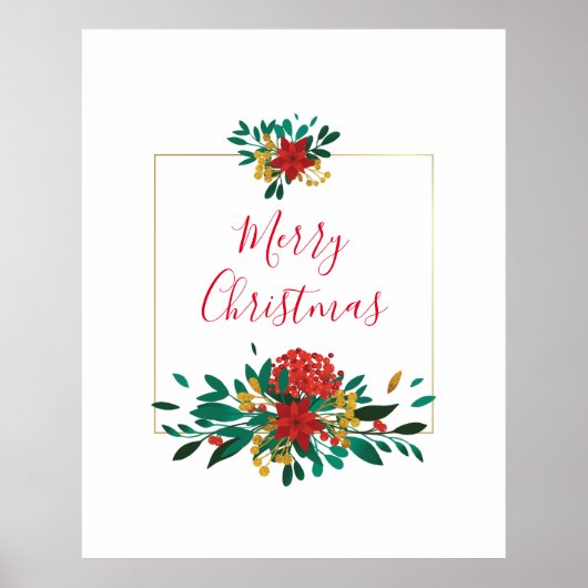 Modern Red Green & Gold KerstFloral Poster (Voorkant)