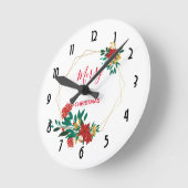 Modern Red Green & Gold KerstFloral Ronde Klok (Hoek)
