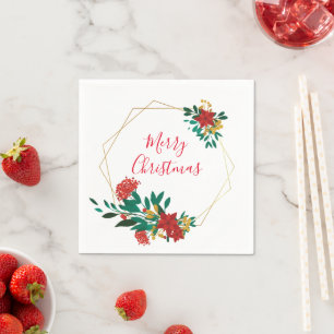 Modern Red Green & Gold KerstFloral Servet