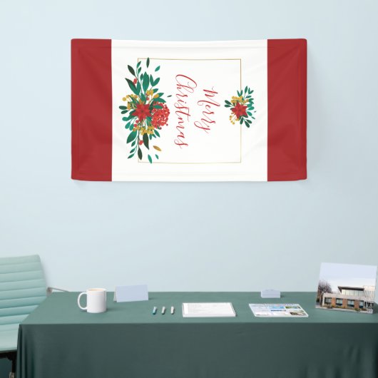 Modern Red Green & Gold KerstFloral Spandoek (Beurs)