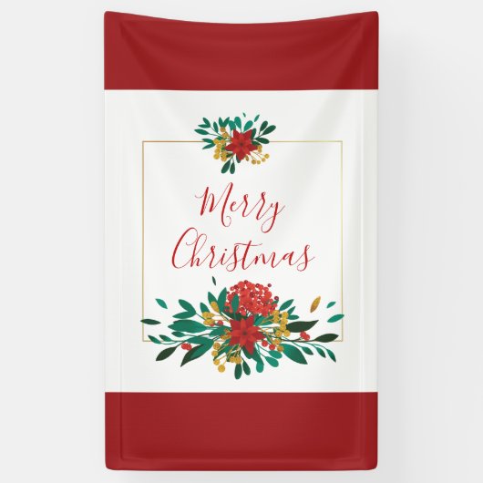 Modern Red Green & Gold KerstFloral Spandoek (Verticaal)