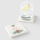 Modern Red Green & Gold KerstFloral Stenen Onderzetter (Zijkant)