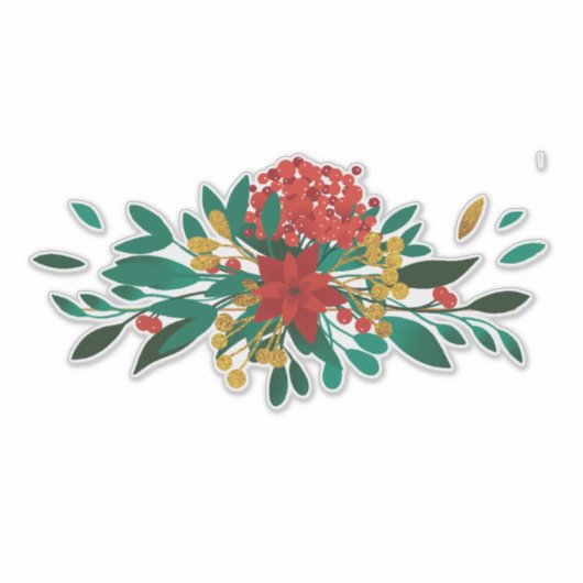 Modern Red Green & Gold KerstFloral Sticker (Voorkant)