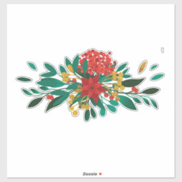 Modern Red Green & Gold KerstFloral Sticker