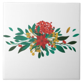 Modern Red Green & Gold KerstFloral Tegeltje
