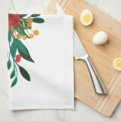 Modern Red Green & Gold KerstFloral Theedoek (Quarter Fold)