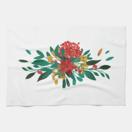 Modern Red Green & Gold KerstFloral Theedoek