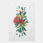 Modern Red Green & Gold KerstFloral Theedoek (Verticaal)