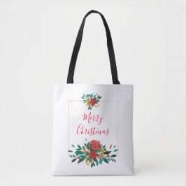 Modern Red Green & Gold KerstFloral Tote Bag