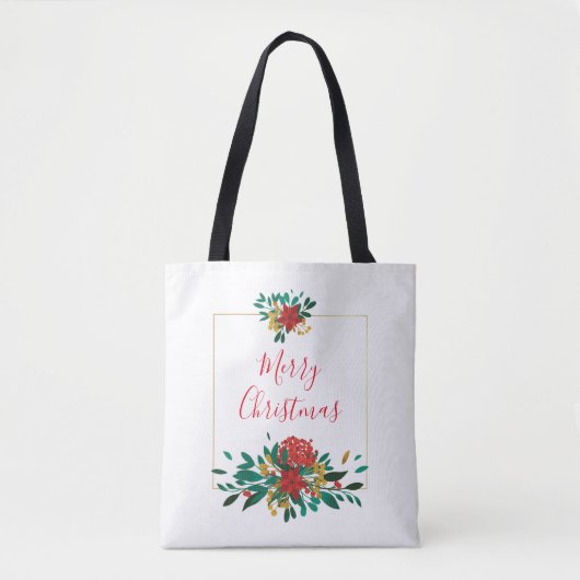 Modern Red Green & Gold KerstFloral Tote Bag (Voorkant)