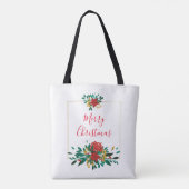 Modern Red Green & Gold KerstFloral Tote Bag (Achterkant)
