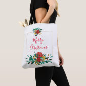 Modern Red Green & Gold KerstFloral Tote Bag (Dichtbij)