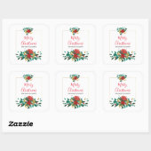 Modern Red Green & Gold KerstFloral Vierkante Sticker (Vel)