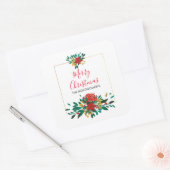 Modern Red Green & Gold KerstFloral Vierkante Sticker (Envelop)
