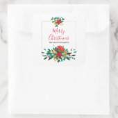 Modern Red Green & Gold KerstFloral Vierkante Sticker (Tas)