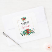 Modern Red Green & Gold KerstFloral Vierkante Sticker (Envelop)