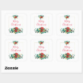Modern Red Green & Gold KerstFloral Vierkante Sticker (Vel)