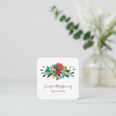 Modern Red Green & Gold KerstFloral Vierkante Visitekaartje (Staand voorkant)