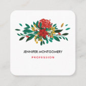 Modern Red Green & Gold KerstFloral Vierkante Visitekaartje (Voorkant)