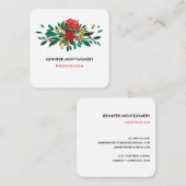 Modern Red Green & Gold KerstFloral Vierkante Visitekaartje (Voorkant / Achterkant)
