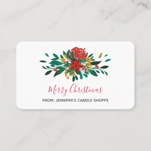 Modern Red Green & Gold KerstFloral Visitekaartje (Voorkant)