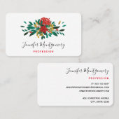 Modern Red Green & Gold KerstFloral Visitekaartje (Voorkant / Achterkant)
