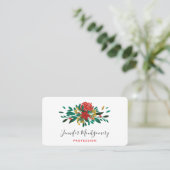 Modern Red Green & Gold KerstFloral Visitekaartje (Staand voorkant)