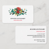 Modern Red Green & Gold KerstFloral Visitekaartje (Voorkant / Achterkant)