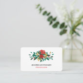 Modern Red Green & Gold KerstFloral Visitekaartje (Staand voorkant)