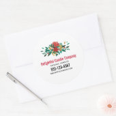 Modern Red Green & Gold Kerstmis Floral Business Ronde Sticker (Envelop)