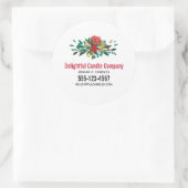Modern Red Green & Gold Kerstmis Floral Business Ronde Sticker (Tas)