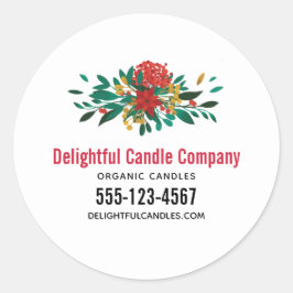Modern Red Green & Gold Kerstmis Floral Business Ronde Sticker