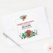 Modern Red Green & Gold Kerstmis Floral Business Vierkante Sticker (Envelop)