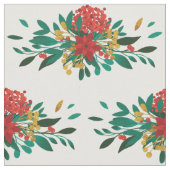 Modern Red Green & Gold Kerstmis Floral Pattern Stof (Close Up)