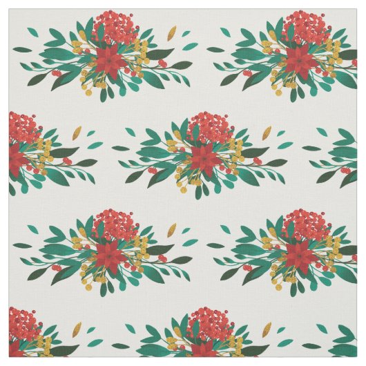 Modern Red Green & Gold Kerstmis Floral Pattern Stof (Swatch)