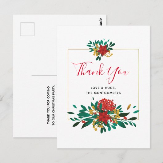 Modern Red Green & Gold Kerstmis Hartelijk dank Briefkaart (Voorkant / Achterkant)