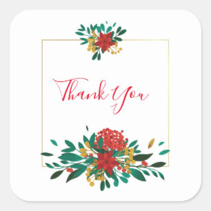 Modern Red Green & Gold Kerstmis Hartelijk dank Vierkante Sticker