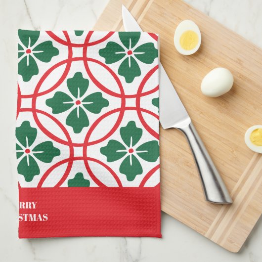 Modern Red Green kerst Holly Pattern Theedoek (Quarter Fold)