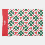 Modern Red Green kerst Holly Pattern Theedoek (Horizontaal)