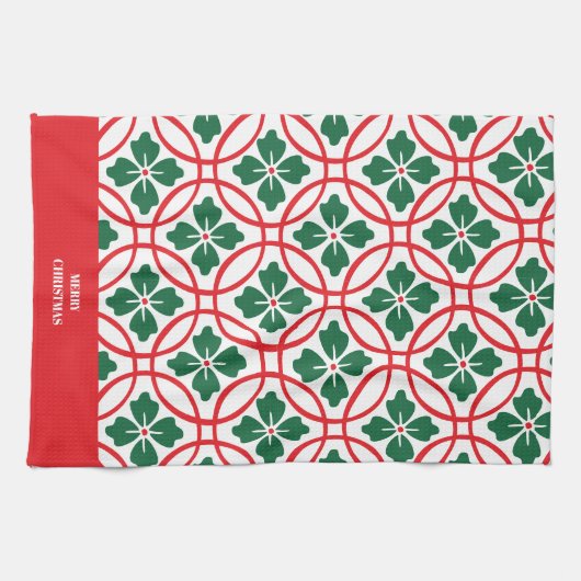 Modern Red Green kerst Holly Pattern Theedoek (Horizontaal)