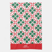 Modern Red Green kerst Holly Pattern Theedoek (Verticaal)