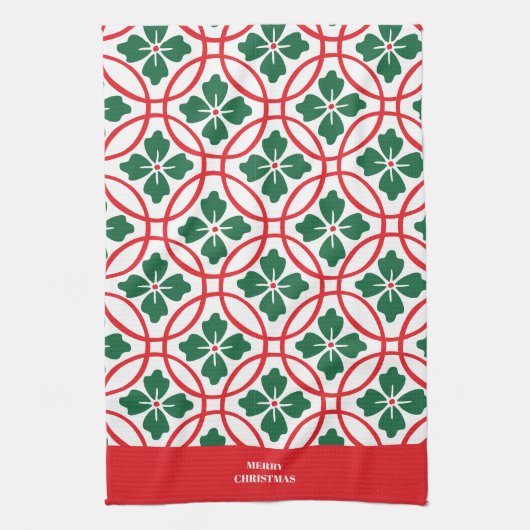 Modern Red Green kerst Holly Pattern Theedoek (Verticaal)