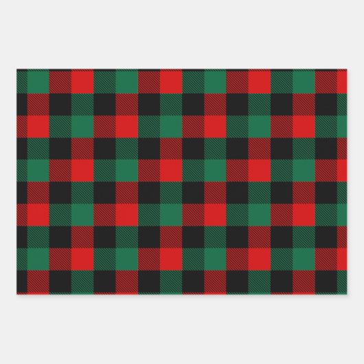 Modern Red Green-kerstbuffelpatroon Inpakpapier Vel (Voorkant)