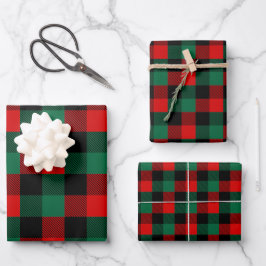 Modern Red Green-kerstbuffelpatroon Inpakpapier Vel