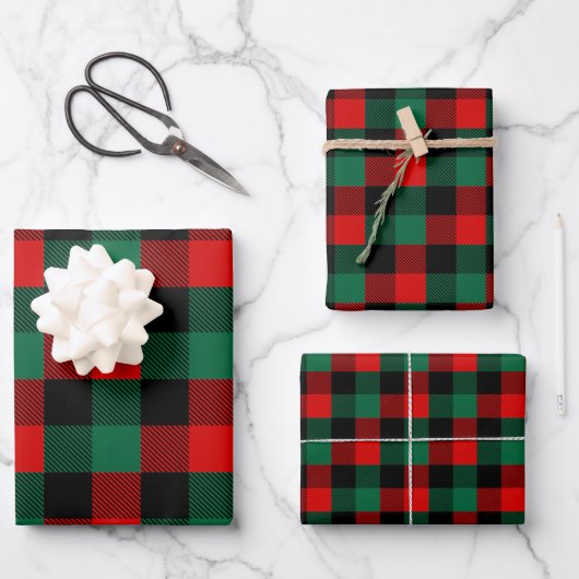 Modern Red Green-kerstbuffelpatroon Inpakpapier Vel (Voorkant)