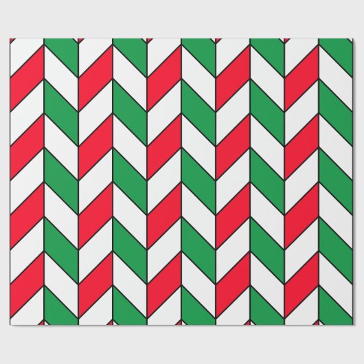 Modern Red Green Kerstmis Herringbone Chevron Cadeaupapier (Vlak)